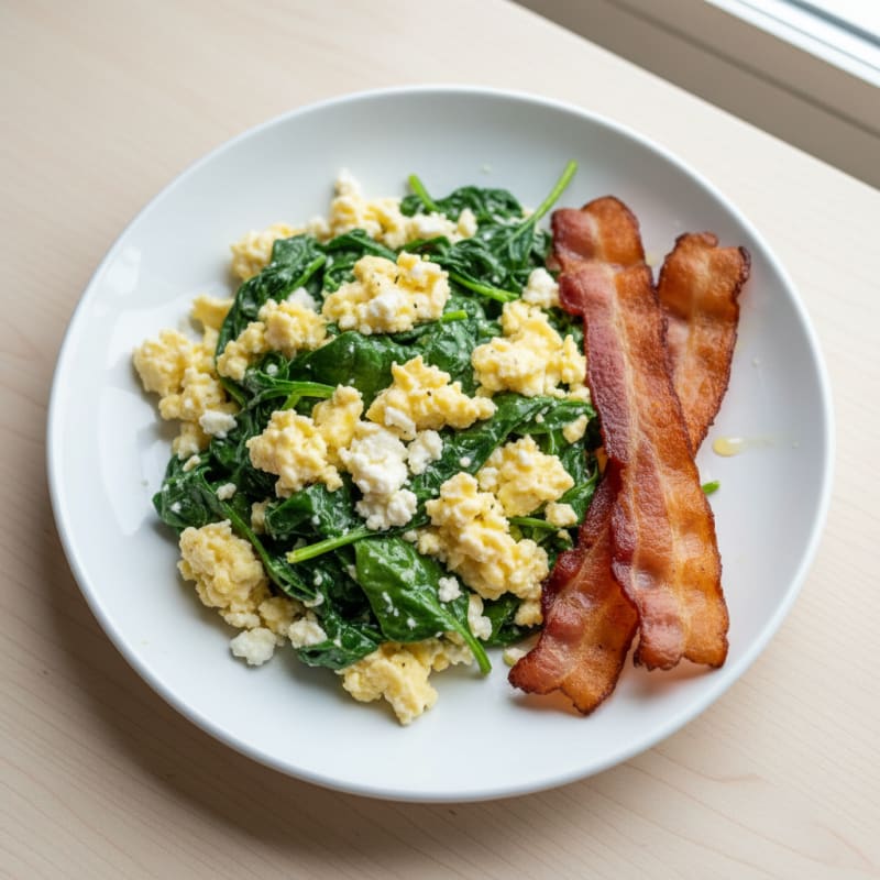 Cottage Cheese Scramble with Spinach and Turkey Bacon