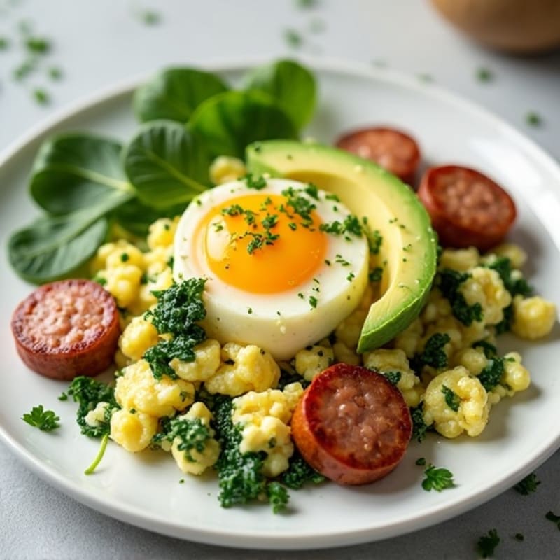Egg White and Spinach Scramble with Turkey Sausage