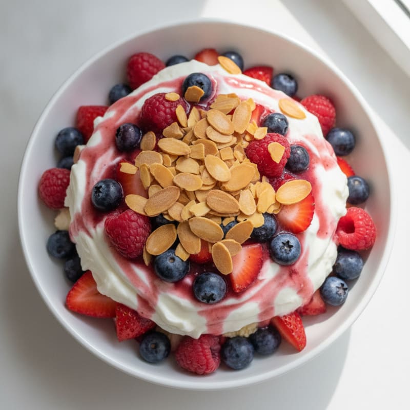 Greek Yogurt Protein Parfait with Mixed Berries and Almonds