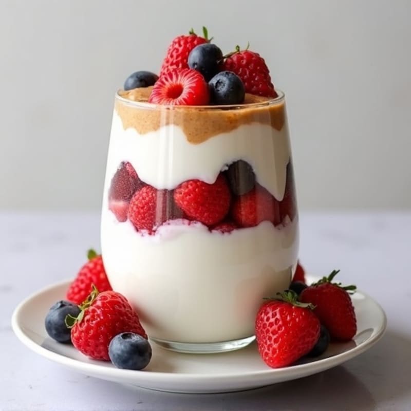 Greek Yogurt Protein Parfait with Almond Butter and Berries