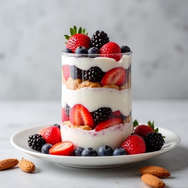 Silky Greek Yogurt Protein Parfait with Mixed Berries and Almond Butter