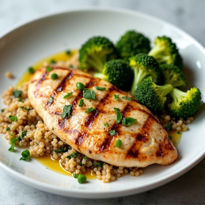 Grilled Chicken Breast with Quinoa and Roasted Broccoli