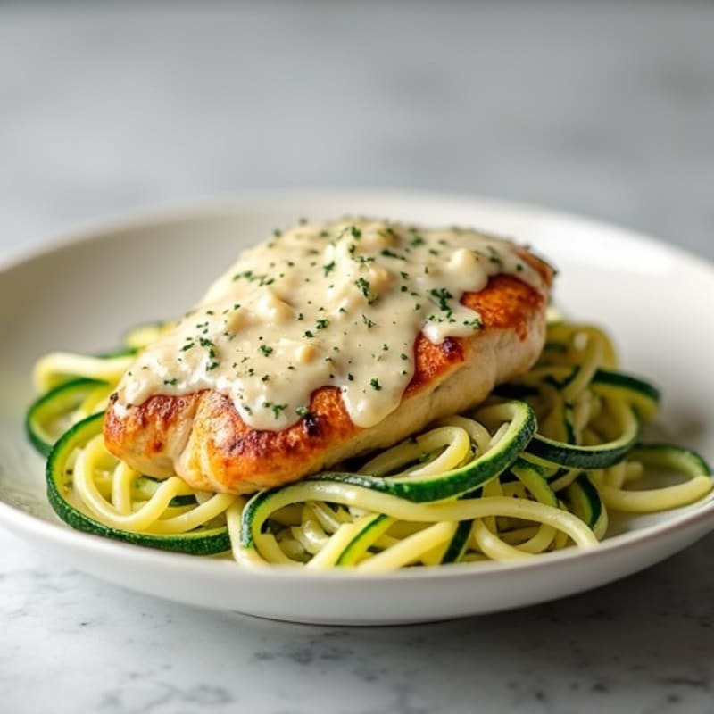 Creamy Lightened-Up Chicken Alfredo with Zucchini Noodles