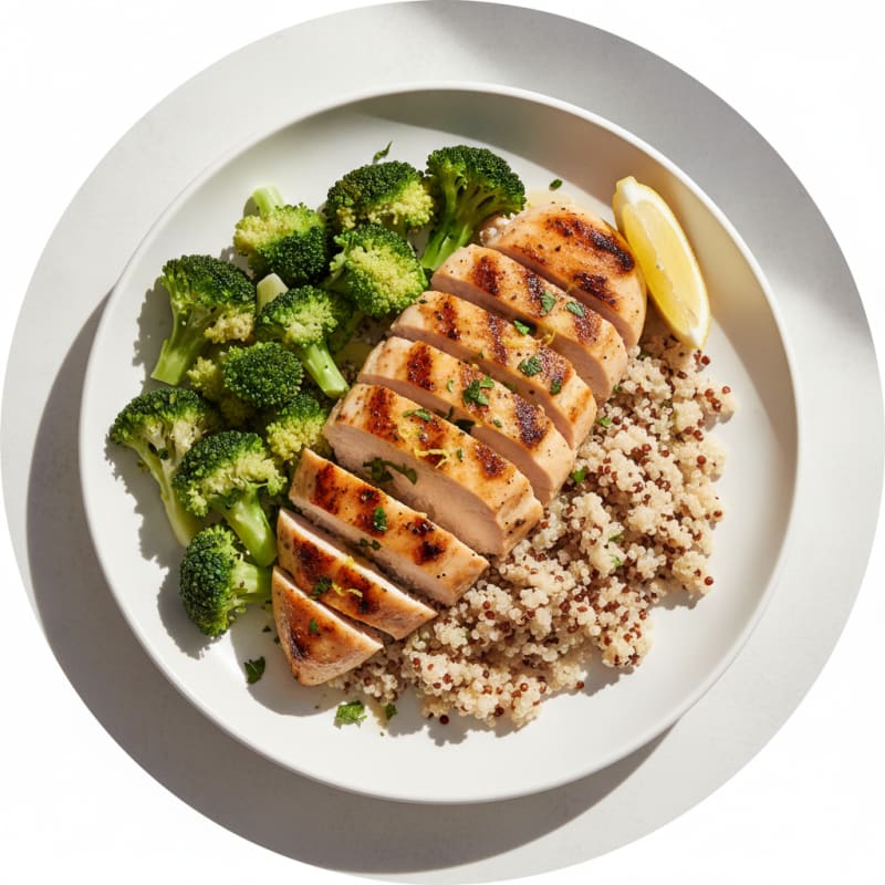 Grilled Chicken Breast with Quinoa and Steamed Broccoli