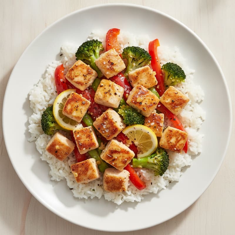 Garlic Chicken and Vegetable Rice Bowl