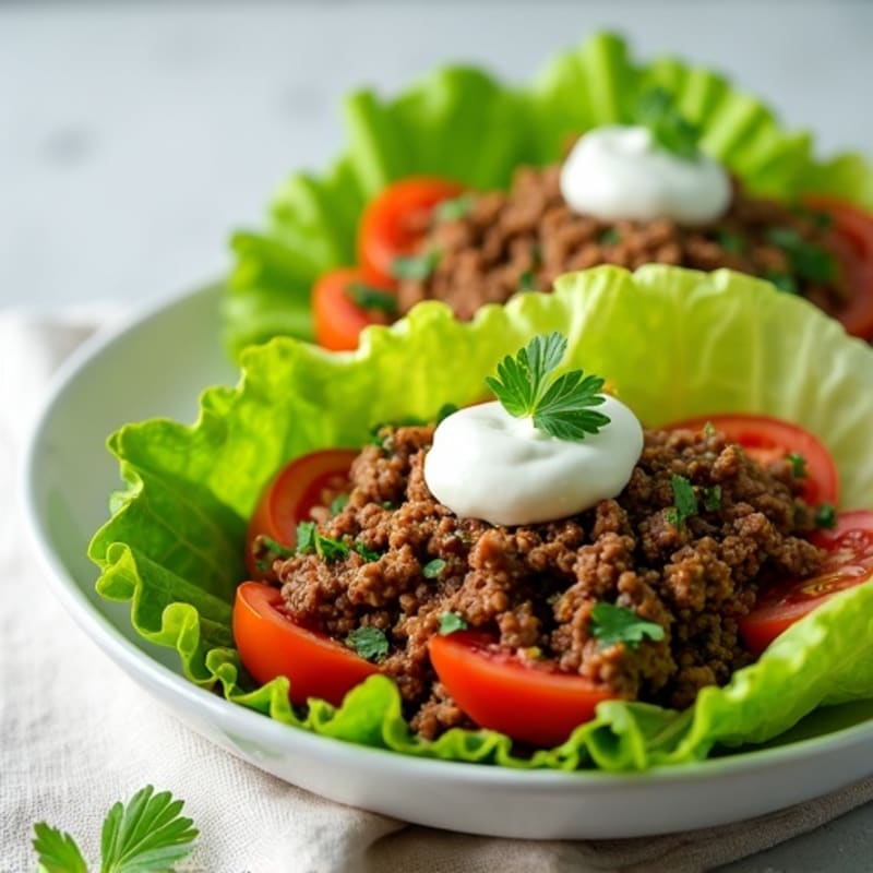 Lean Ground Beef Lettuce Wraps with Fresh Tomato, Zesty Banana Peppers, and Cilantro