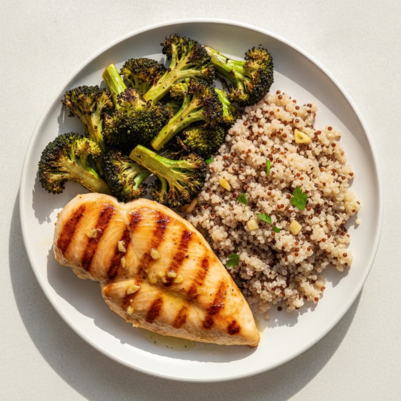 Grilled Chicken Breast with Roasted Broccoli and Quinoa