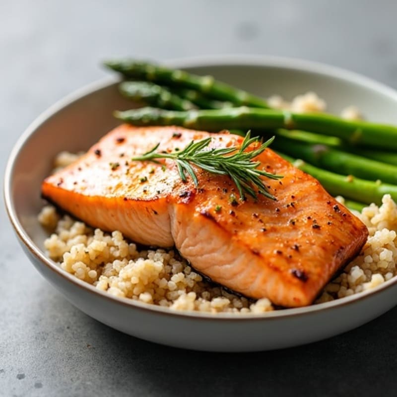 Seared Salmon with Steamed Asparagus and Brown Rice
