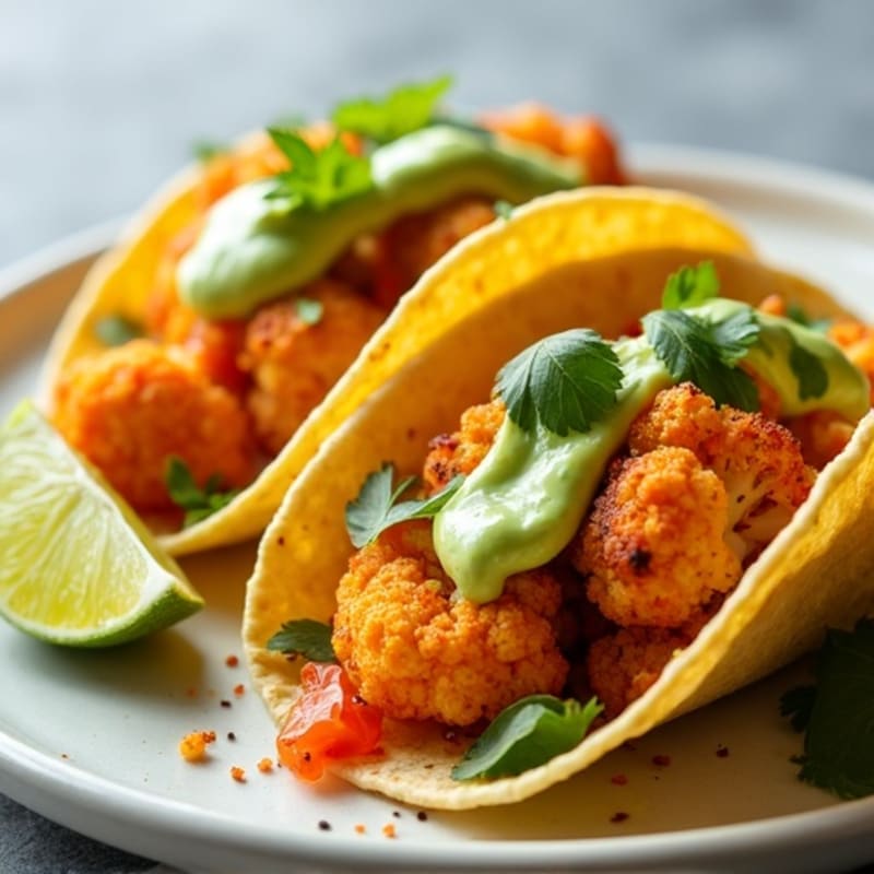 Crispy Buffalo Cauliflower Tacos with Avocado Crema