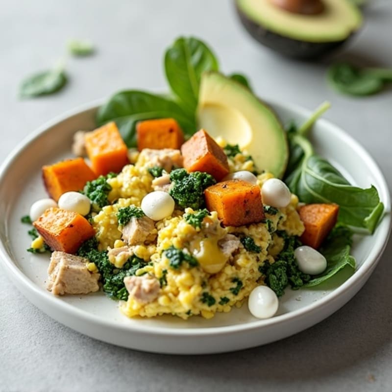 Egg White and Turkey Spinach Scramble with Cottage Cheese
