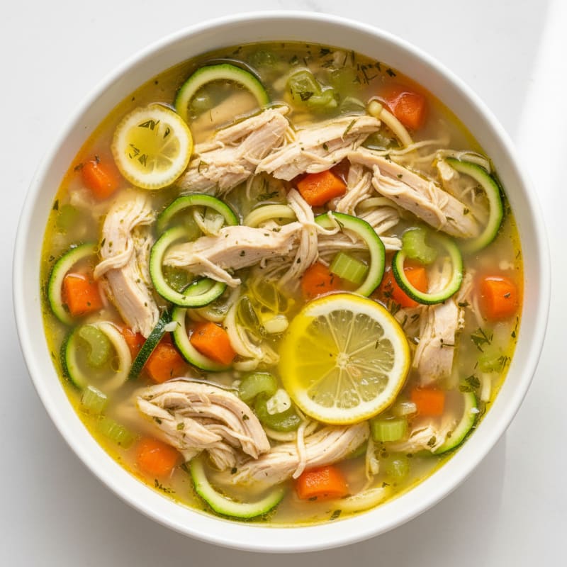 Shredded Chicken and Zucchini Noodle Soup