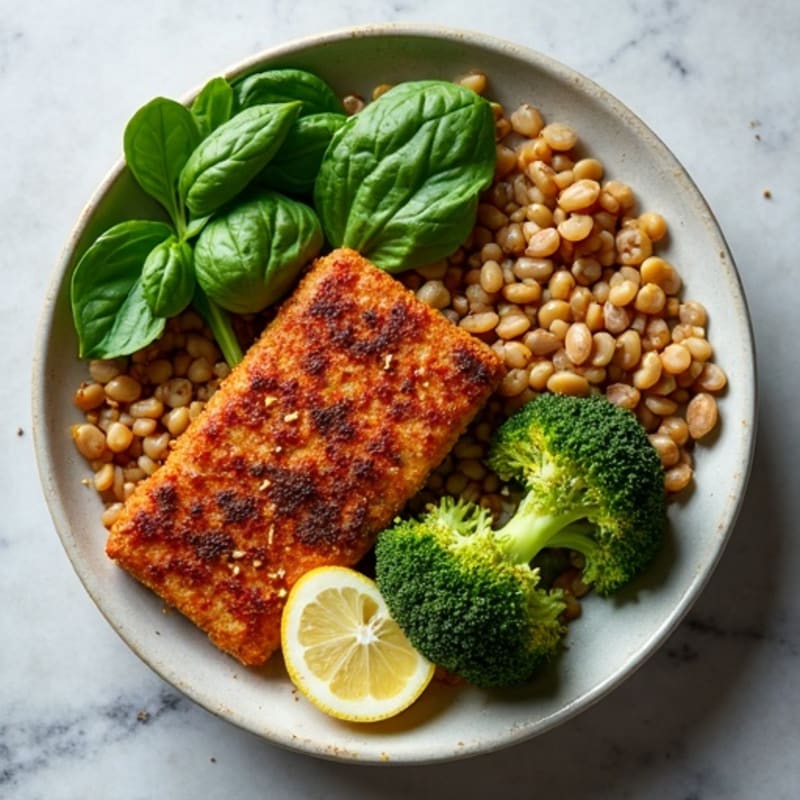 Crispy Tempeh and Lentil Power Bowl with Roasted Broccoli