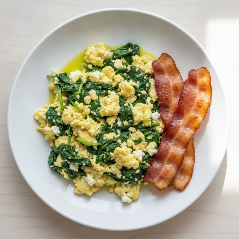 Cottage Cheese Scramble with Spinach and Turkey Bacon