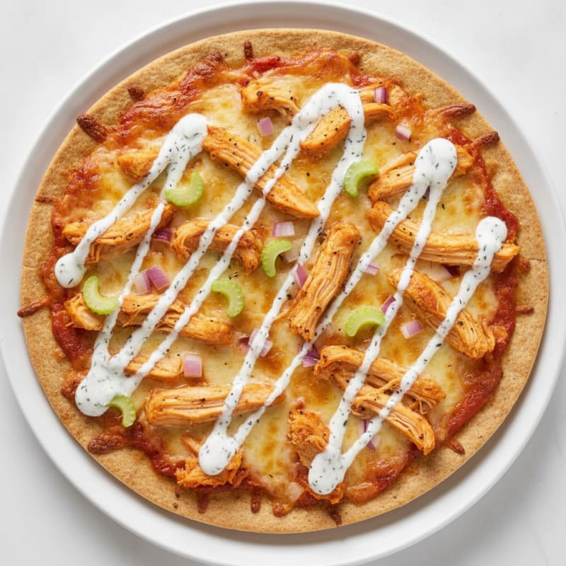 Buffalo Chicken Pizza with Ranch Drizzle