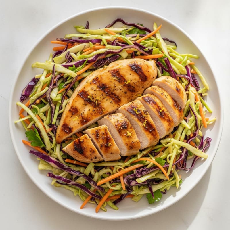 Grilled Chicken Breast with Crunchy Cabbage Slaw