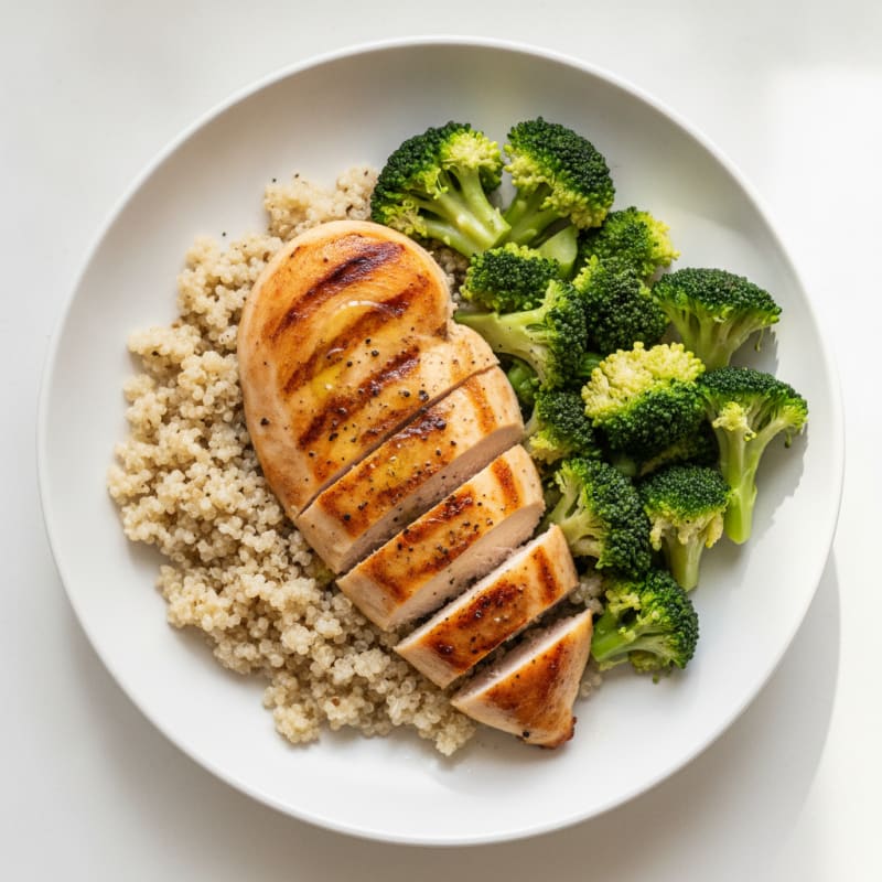 Grilled Chicken Breast with Quinoa and Steamed Broccoli