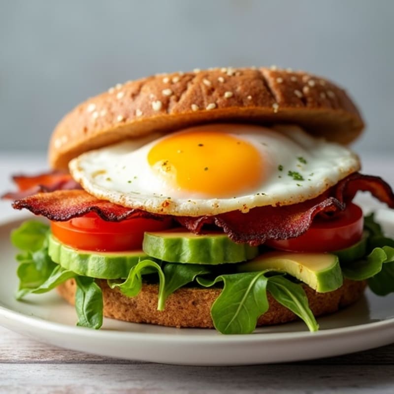Crispy Bacon, Creamy Avocado, Fresh Greens, and Tomato Whole Grain Sandwich