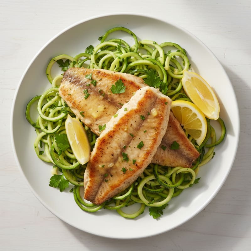 Seared Tilapia with Zucchini Noodles and Fresh Herbs