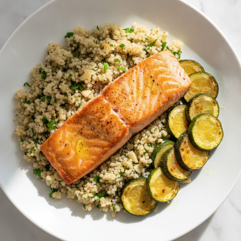 Seared Salmon Fillet with Herbed Quinoa and Roasted Zucchini