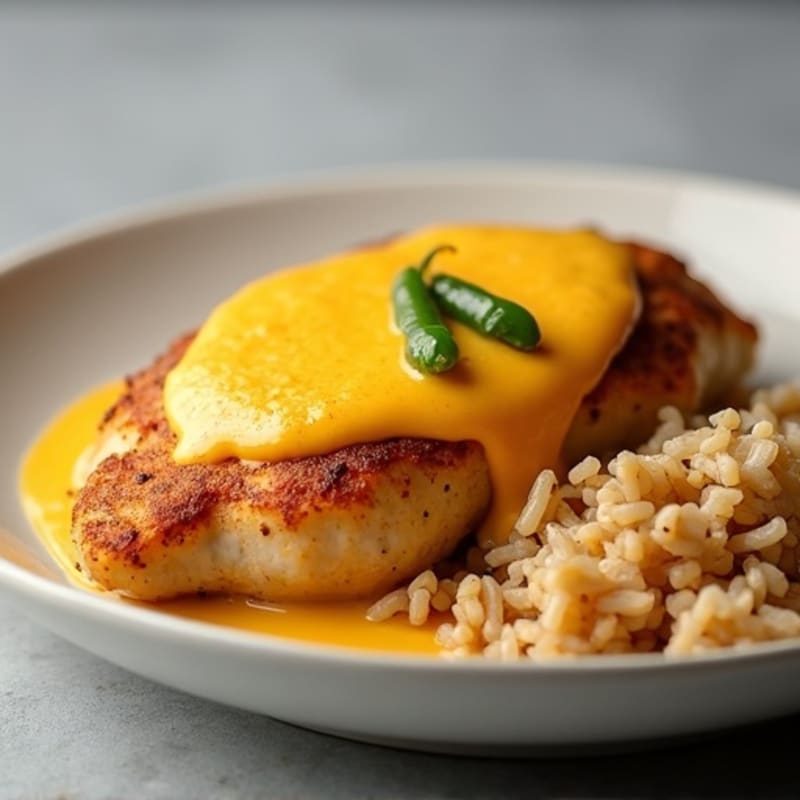 Baked Chicken with Creamy Chile Queso Sauce