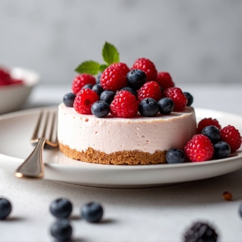 Greek Yogurt Protein Cheesecake with Mixed Berries