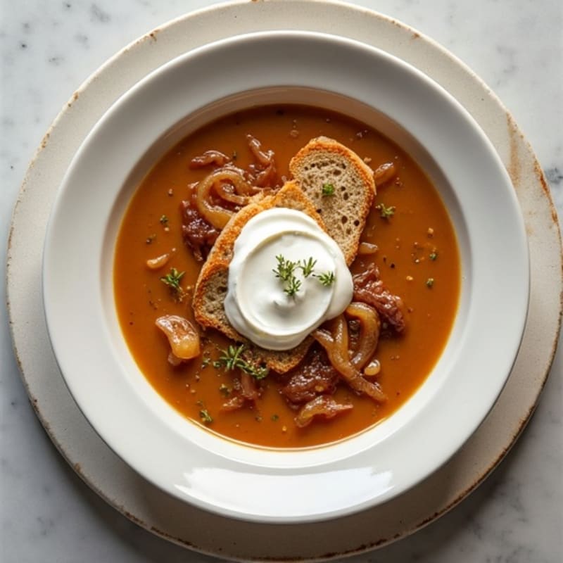 Healthy Caramelized Onion Soup with Crispy Whole Wheat Crostini