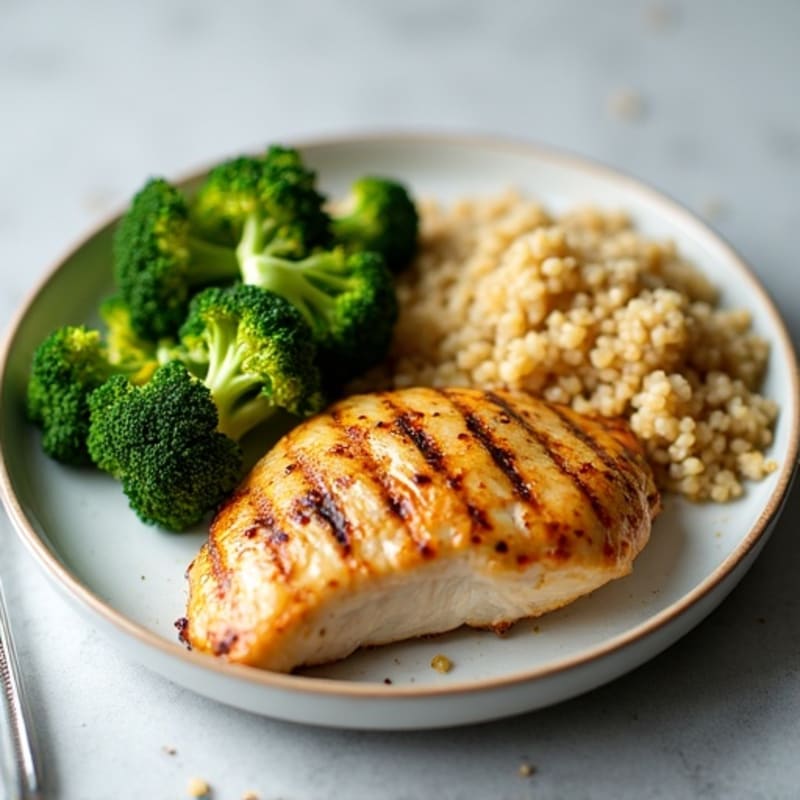 Grilled Chicken Breast with Roasted Broccoli and Quinoa