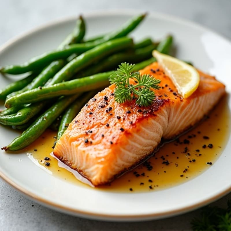 Lemon Garlic Roasted Salmon with Crispy Green Beans