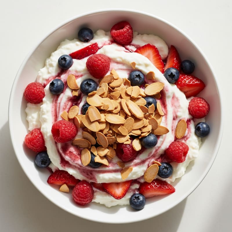 Greek Yogurt Protein Parfait with Mixed Berries and Almonds