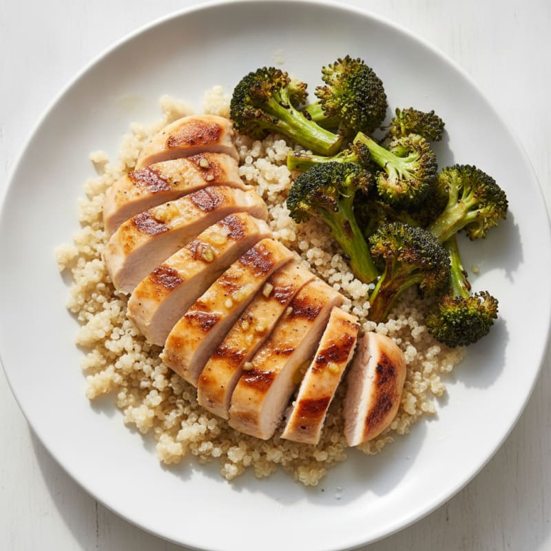 Grilled Lemon Garlic Chicken Breast with Quinoa and Roasted Broccoli