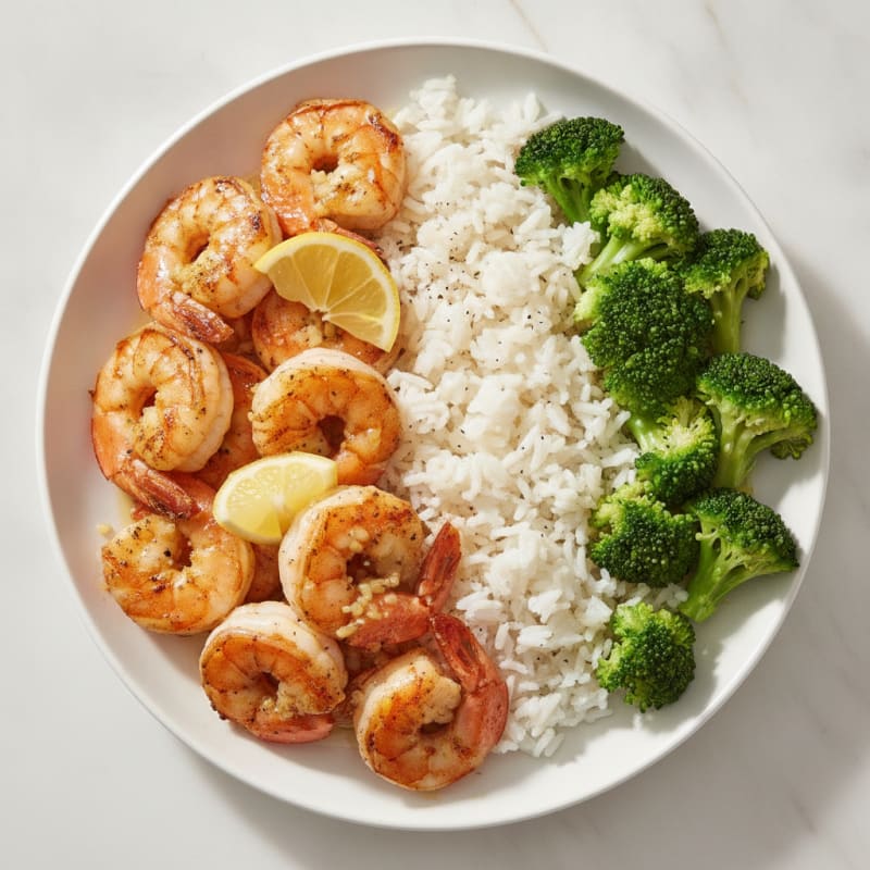 Grilled Shrimp with Steamed Broccoli and Jasmine Rice
