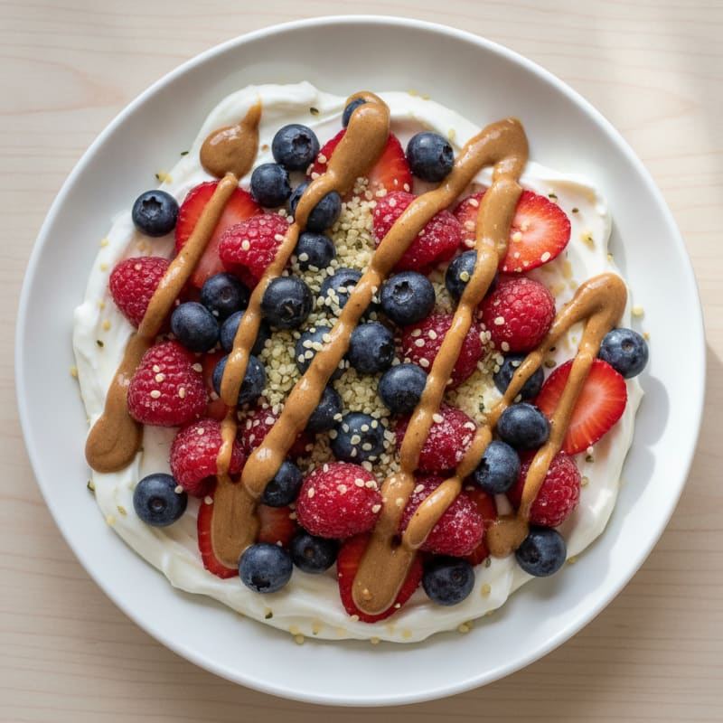 Greek Yogurt Protein Parfait with Mixed Berries and Almond Butter