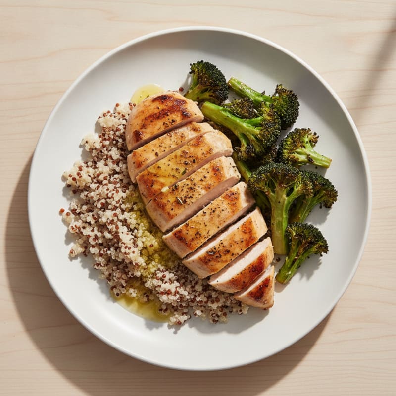 Grilled Chicken Breast with Quinoa and Roasted Broccoli
