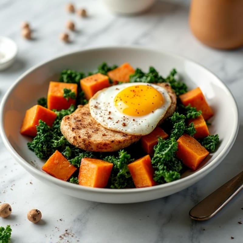 Cinnamon-Roasted Sweet Potato and Chicken Hash with Crispy Kale