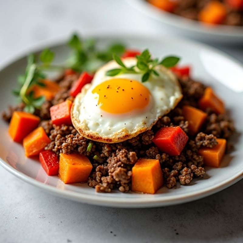Savory Ground Beef and Sweet Potato Hash
