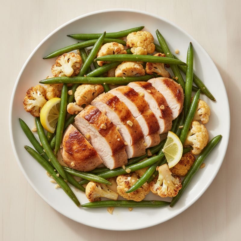 Seared Turkey Breast with Roasted Cauliflower and Green Beans