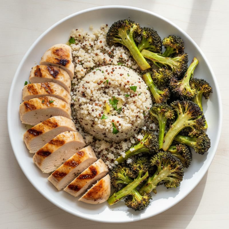 Grilled Chicken Breast with Quinoa and Roasted Broccoli