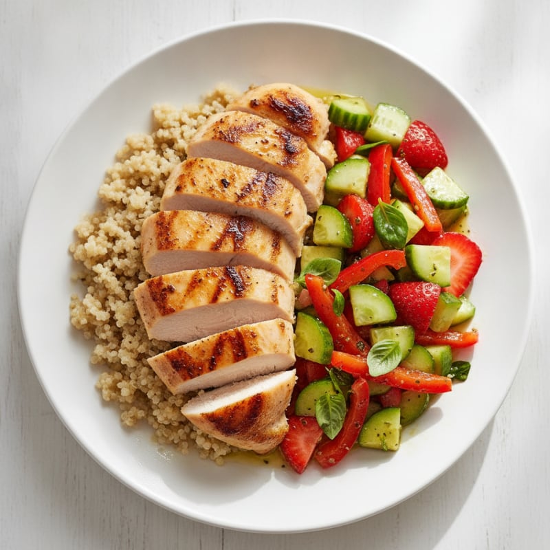 Grilled Chicken Breast with Quinoa and Crunchy Veggie Salad