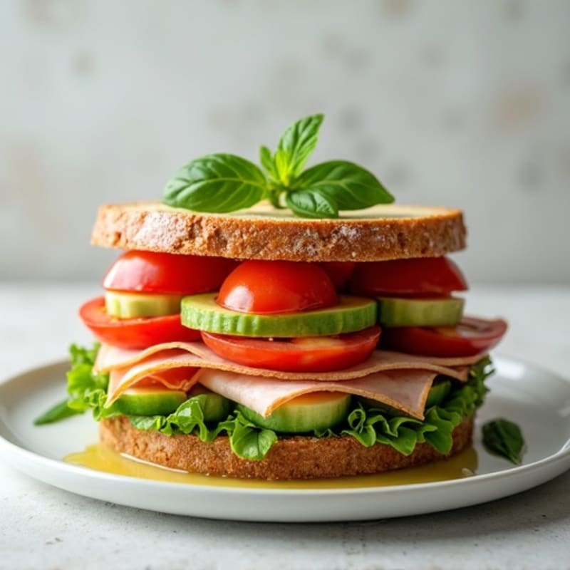 Lean Turkey-Prosciutto Stack with Fresh Mediterranean Vegetables