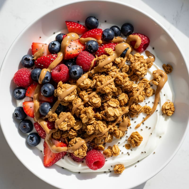 Creamy Greek Yogurt Bowl with Mixed Berries and Protein Granola