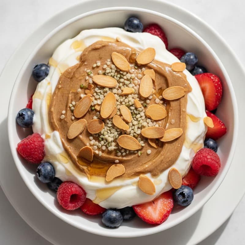 Creamy Greek Yogurt Parfait with Almond Butter and Mixed Berries