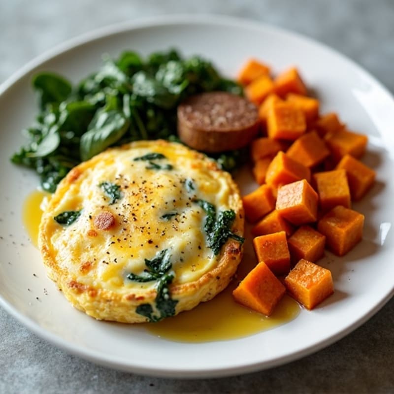 Egg White and Turkey Sausage Scramble with Spinach and Roasted Sweet Potato