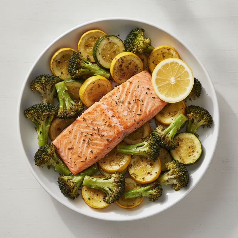 Baked Salmon and Roasted Vegetable Bowl