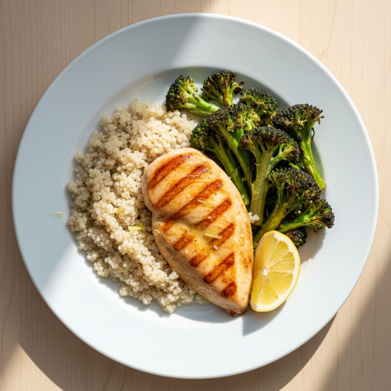 Grilled Chicken Breast with Quinoa and Roasted Broccoli
