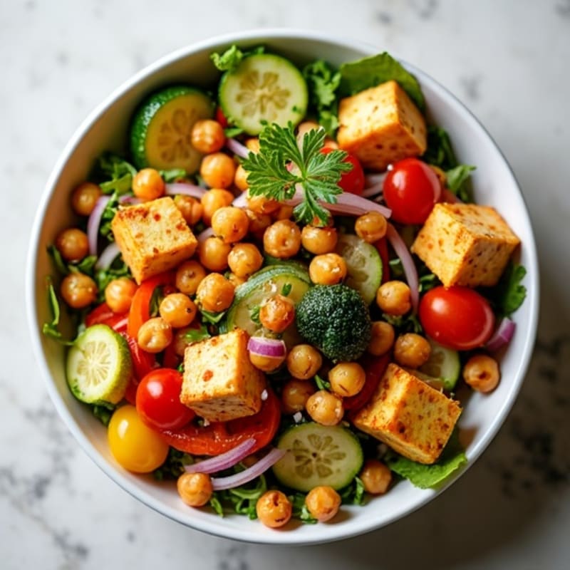 Crispy Roasted Vegetable and Chickpea Bowl with Zesty Herb Dressing