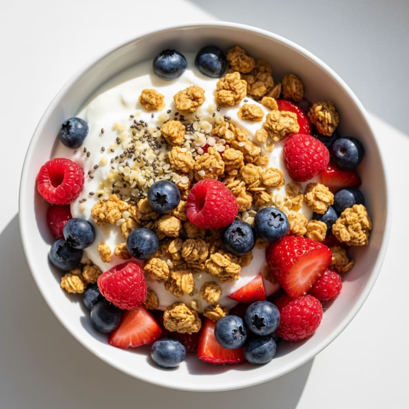 Creamy Greek Yogurt Parfait with Protein Granola and Mixed Berries