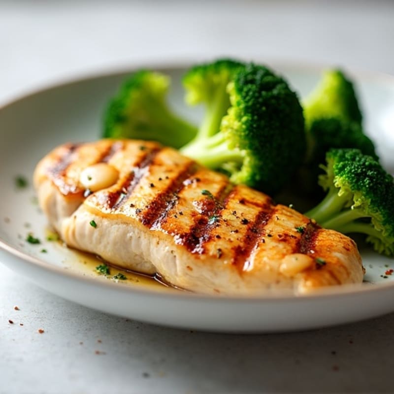 Grilled Chicken Breast with Steamed Broccoli and Lemon