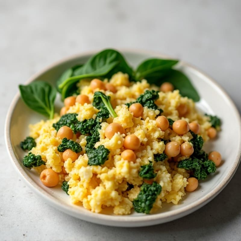 Egg White and Chickpea Scramble with Fresh Spinach