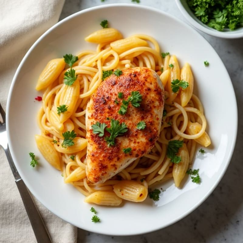 Spicy Chicken with Garlic Herb Pasta