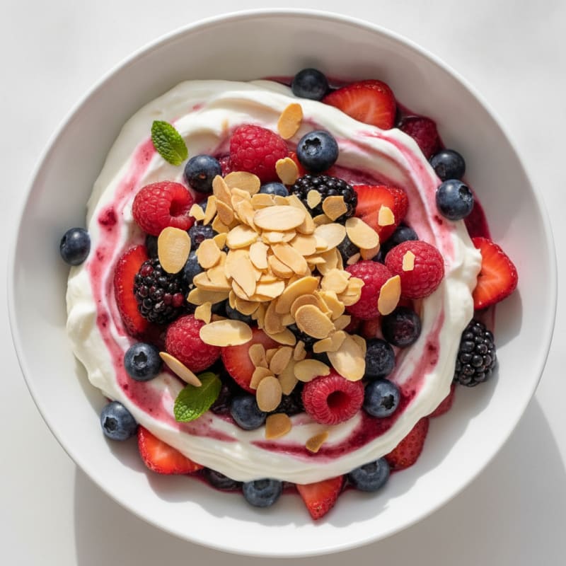 Greek Yogurt Protein Parfait with Mixed Berries and Almonds
